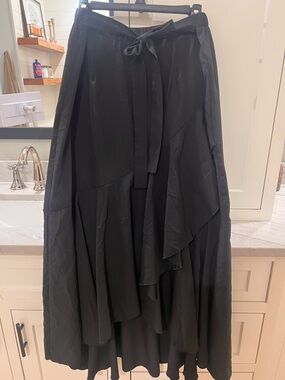 SHEIN Black Asymmetric Tiered Tie-Waist High-Low Skirt with Ruffle Panels